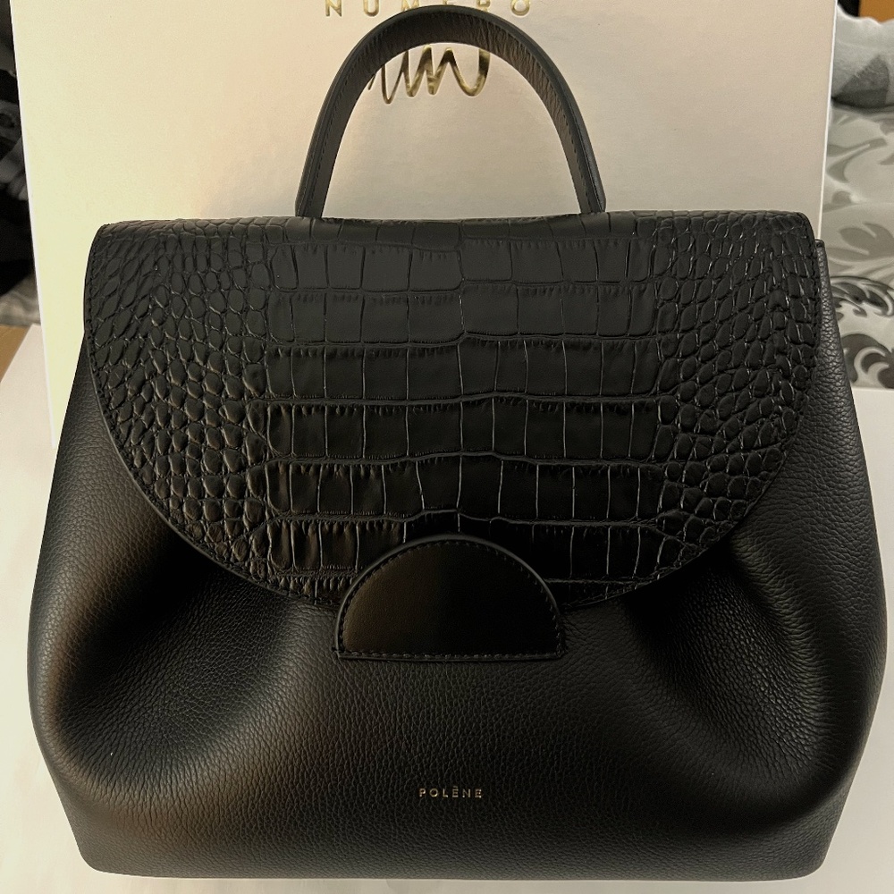 Polene Numero Un Faux Crocodile Black Bag